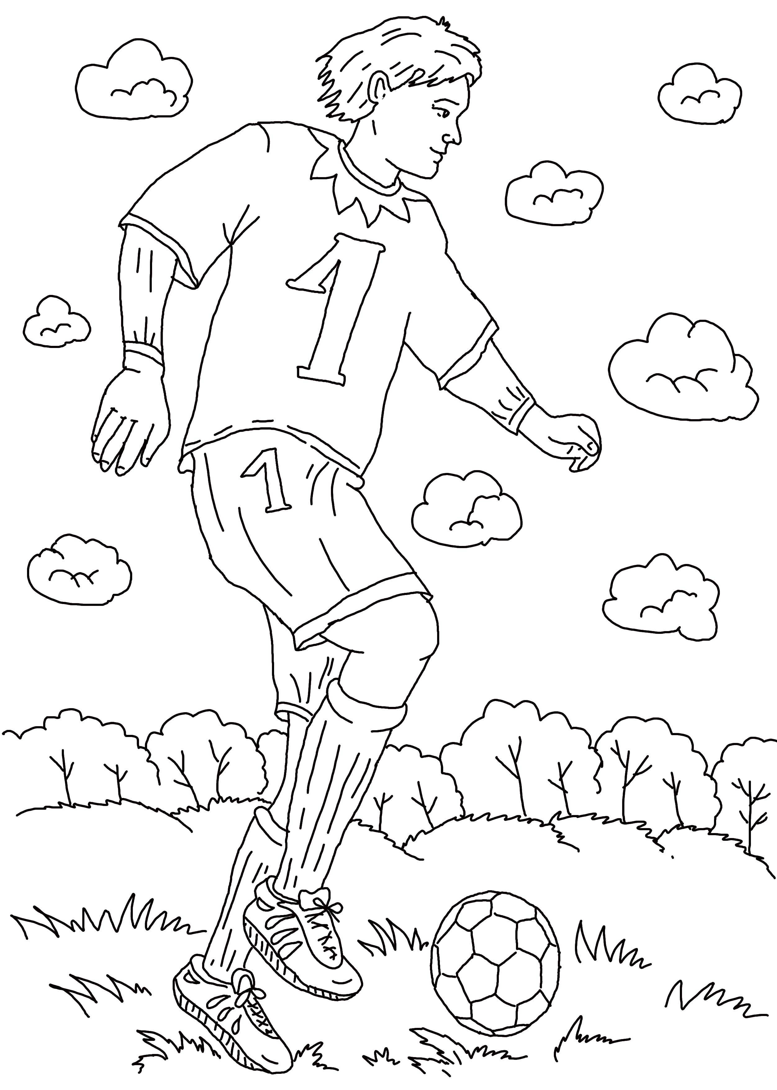 Название: Раскраска Мальчик играет в футбол. Категория: спорт. Теги: спорт, мяч.