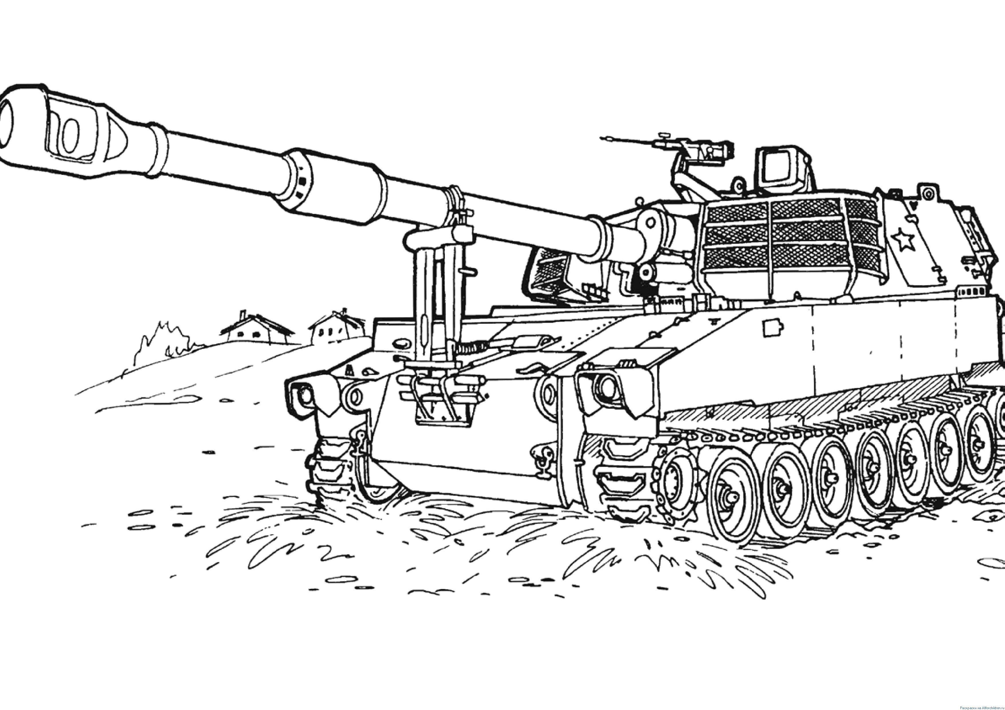 Название: Раскраска Боевой танк. Категория: военные раскраски. Теги: Военное, машины, танк, оружие.