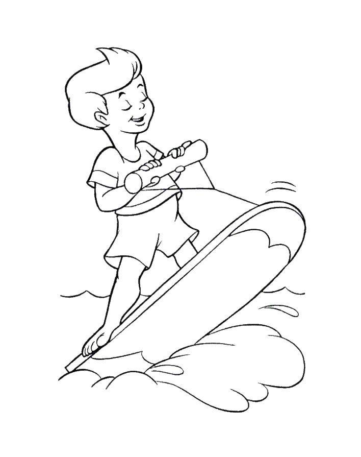 Название: Раскраска Мальчик на водных лыжах. Категория: Летние развлечения. Теги: мальчик, вода, лыжи.