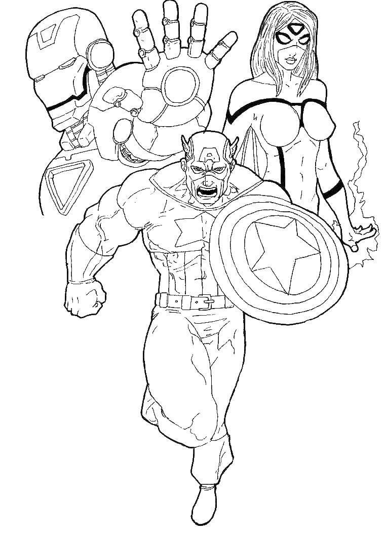 Coloring Scarlet witch and captain America, iron man. Category captain America. Tags:  captain America, scarlet witch.