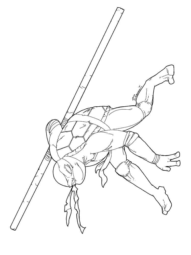 Coloring Donatello fights with a pole. Category teenage mutant ninja turtles. Tags:  Donatello, fights, pole.