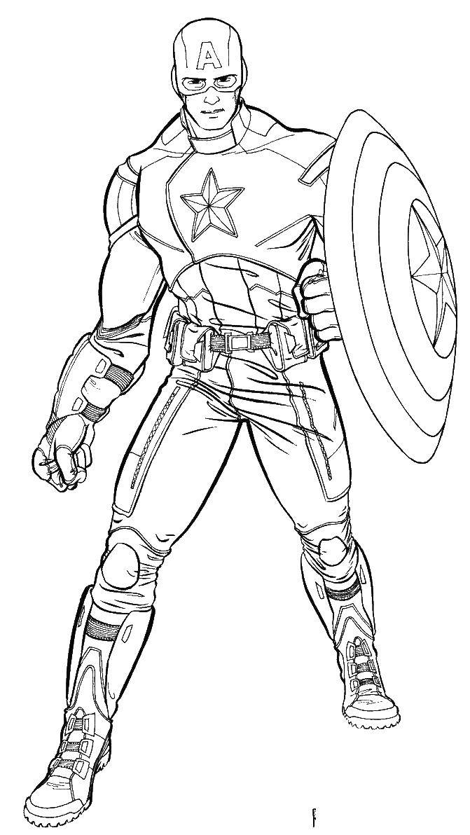 Coloring Captain America the first superhero. Category captain America. Tags:  captain America, superhero, the Avengers.