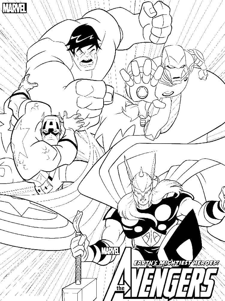 Название: Раскраска Команда мстителей бегут на помощь. Категория: мстители. Теги: мстители, супергерои.