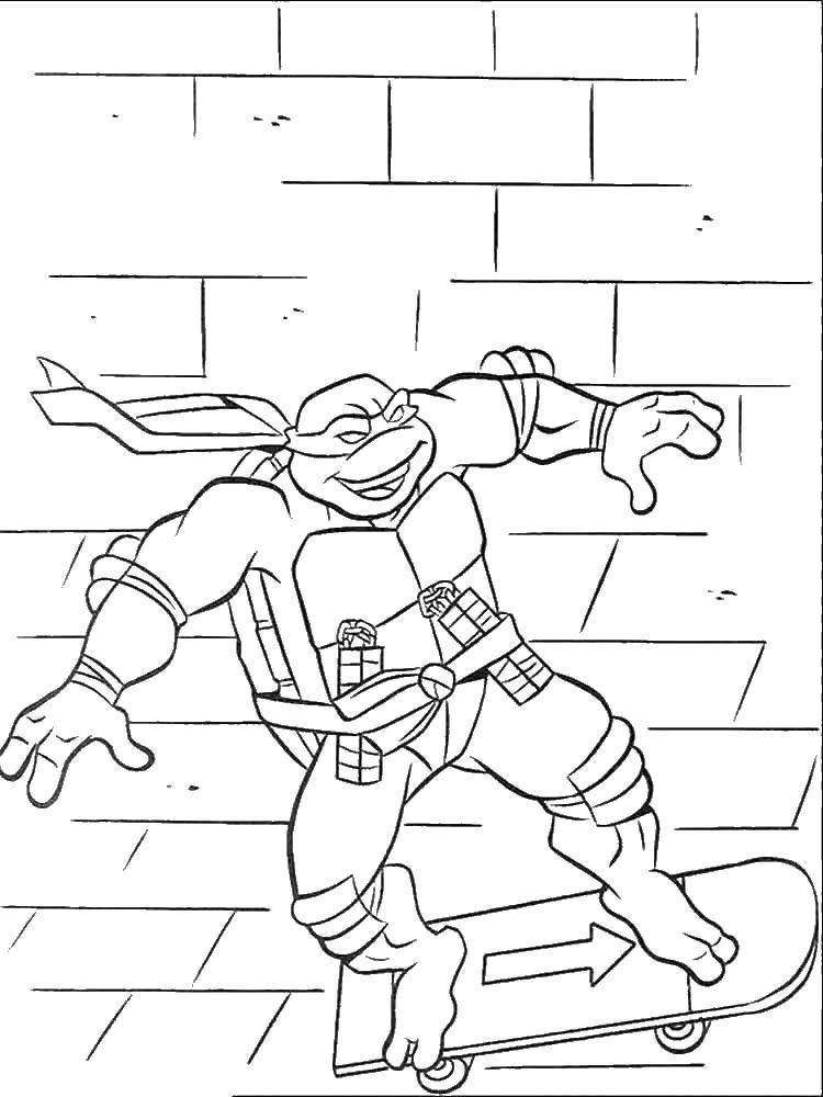 Coloring Michelangelo on a skateboard. Category teenage mutant ninja turtles. Tags:  teenage mutant ninja turtles, Michelangelo.