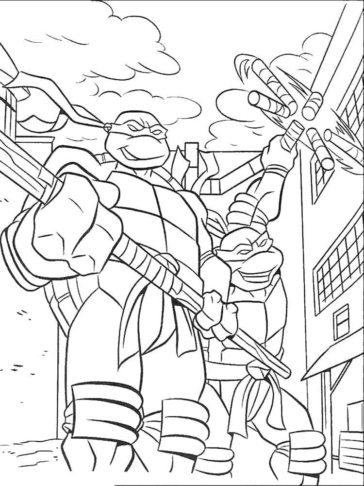 Coloring Raph and Donny are walking on the street. Category teenage mutant ninja turtles. Tags:  Raphael, teenage mutant ninja turtles.