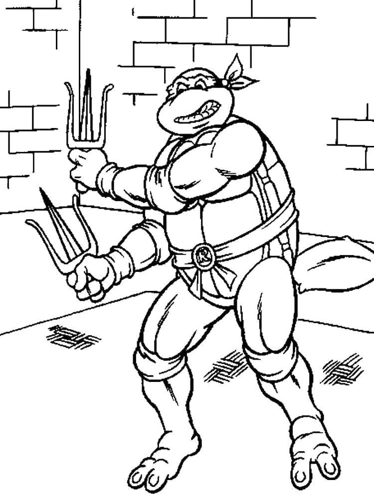 Coloring Rafael fighting daggers SAI. Category teenage mutant ninja turtles. Tags:  Rafael, daggers SAI.