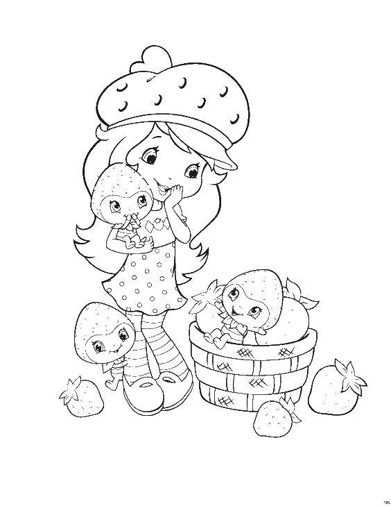 Coloring Charlotte strawberry with strawberries. Category Charlotte zemlyanichka cartoons. Tags:  Charlotte zemlyanichka, cartoons.