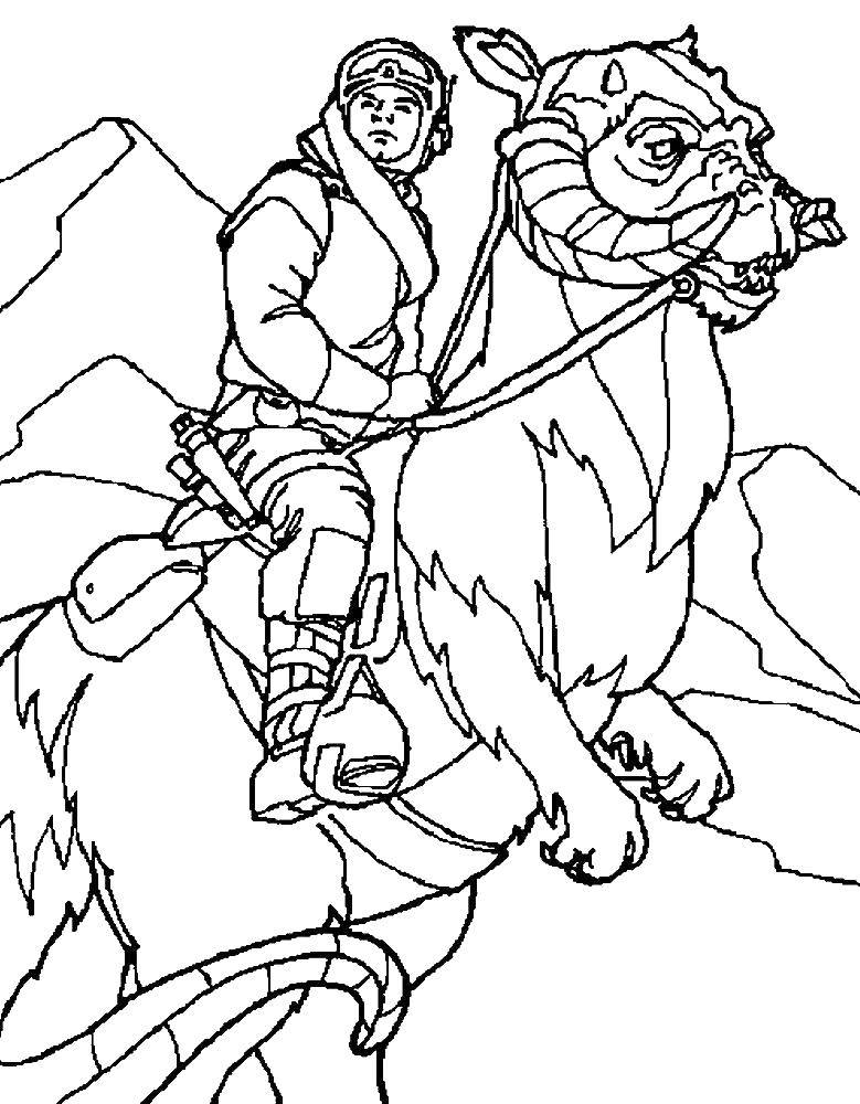 Coloring A fighter riding on a monster. Category movie. Tags:  film, fighter, monster, monster.