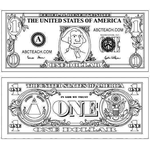 Название: Раскраска Один доллар. Категория: Деньги. Теги: доллар, деньги.