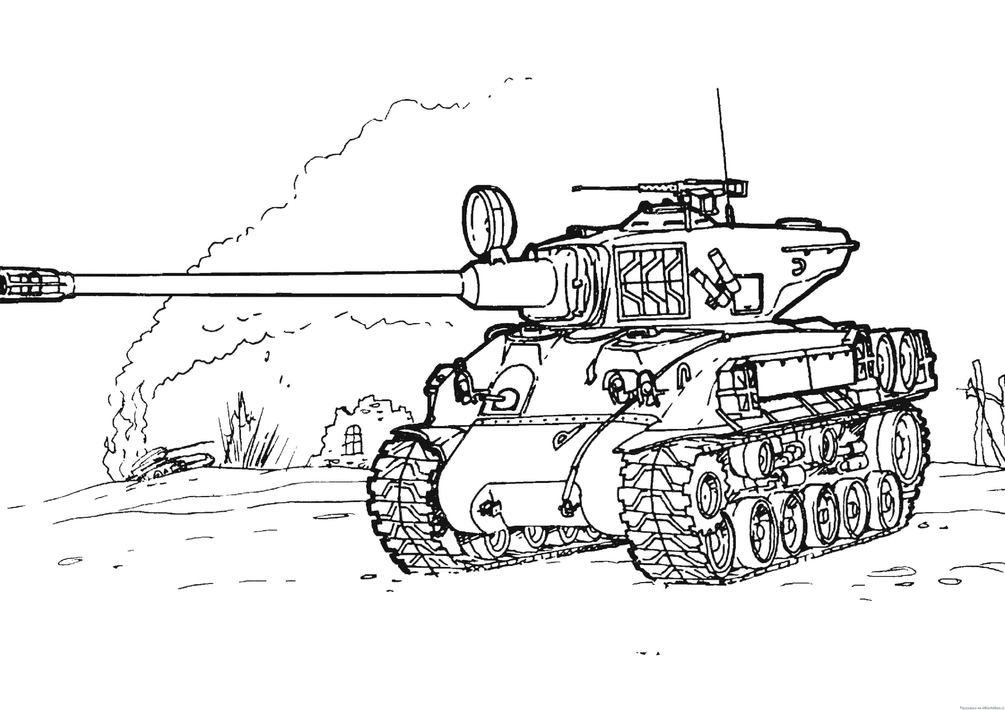 Название: Раскраска Военный танк. Категория: военные раскраски. Теги: Танк, транспорт, техника, военное.