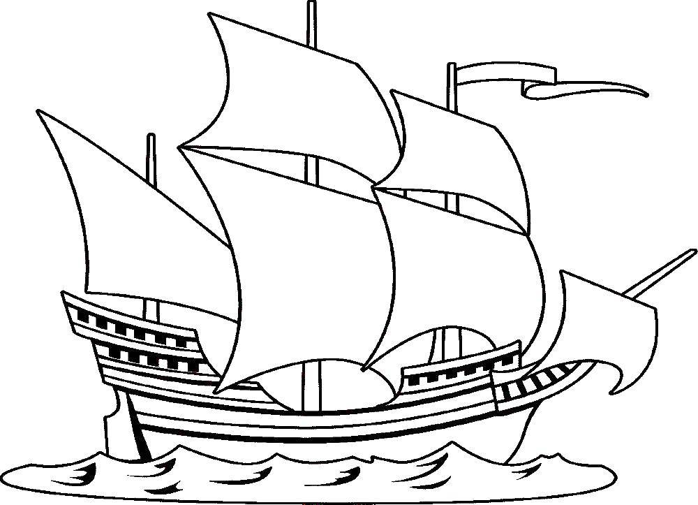 Название: Раскраска Корабль на воде. Категория: корабль. Теги: корабль, корабли, вода.