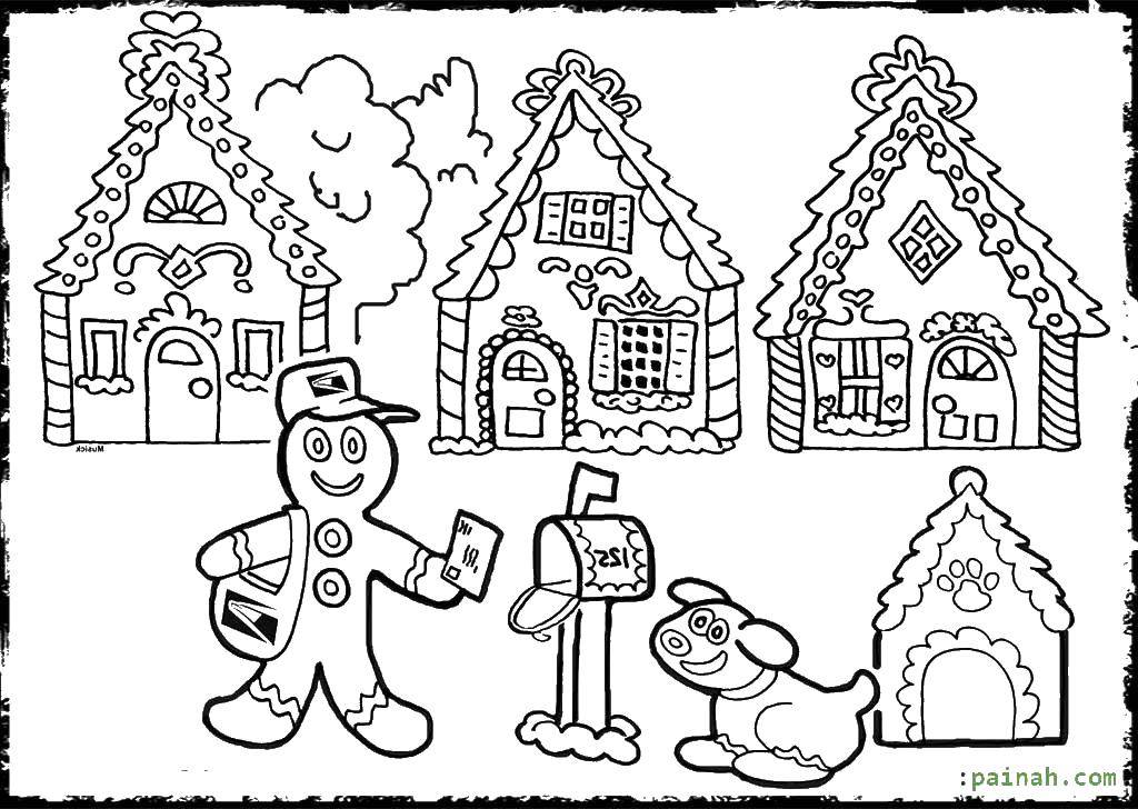 Coloring Sweet houses and gingerbread. Category Coloring house. Tags:  house, sweets.