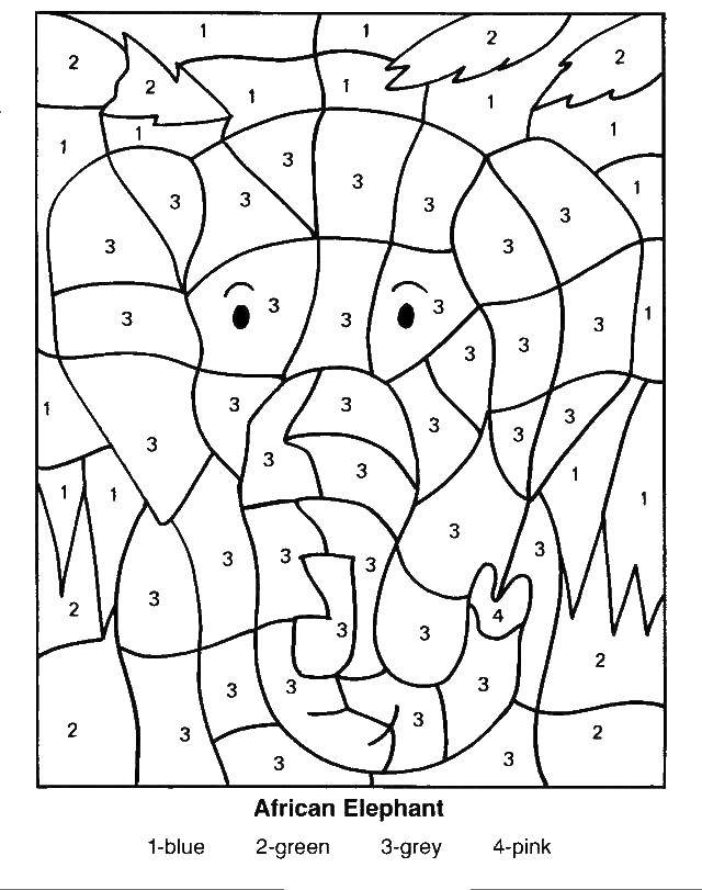 Название: Раскраска Слон математическая раскраска. Категория: математические раскраски. Теги: математическая раскраска, слон.
