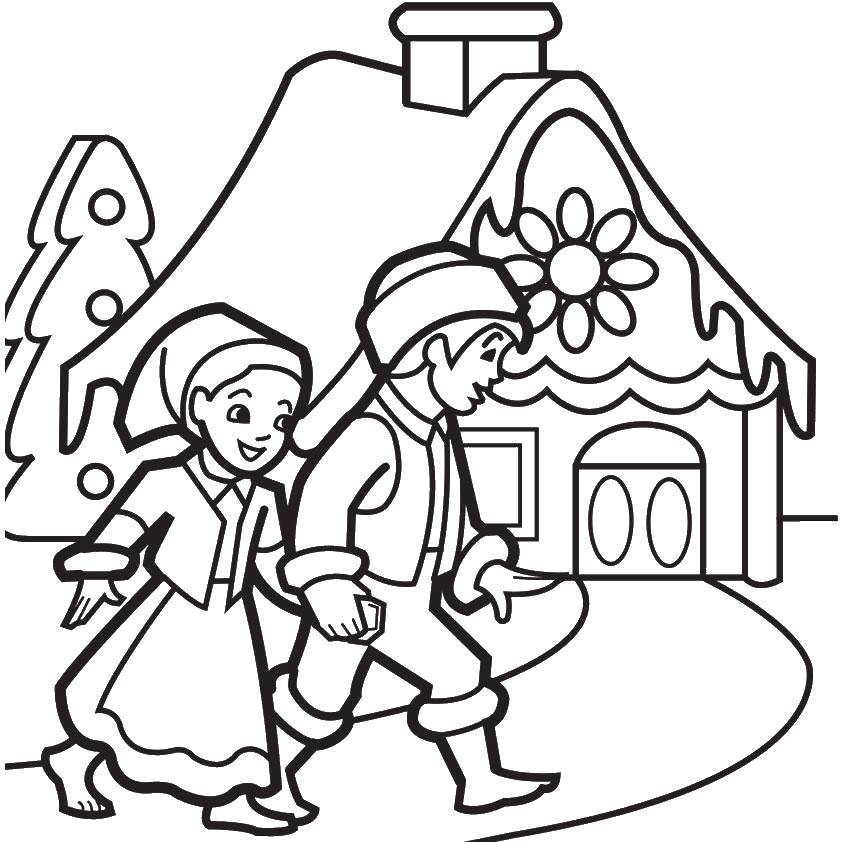 Coloring The children go to the house. Category Coloring house. Tags:  house, children.