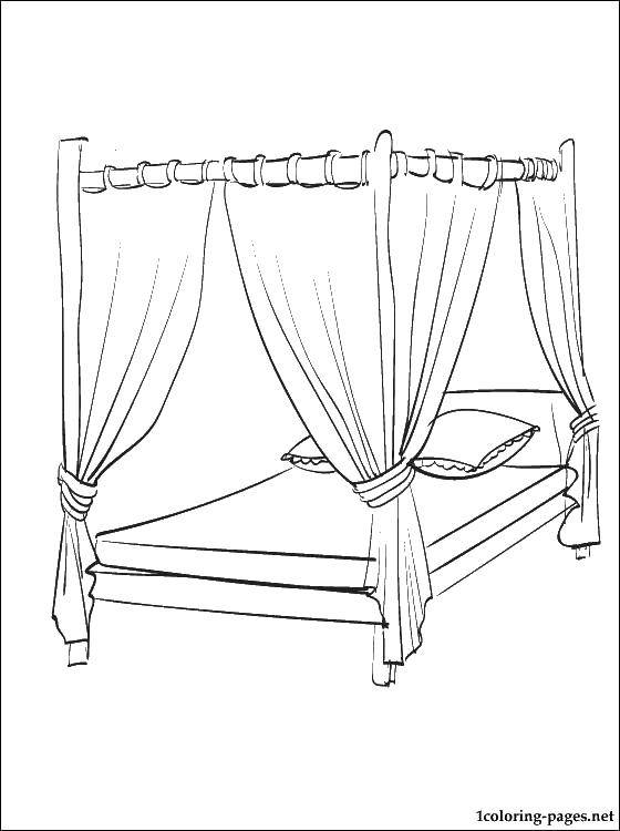 Название: Раскраска Кровать со шторками. Категория: Кровать. Теги: кровать, шторки.