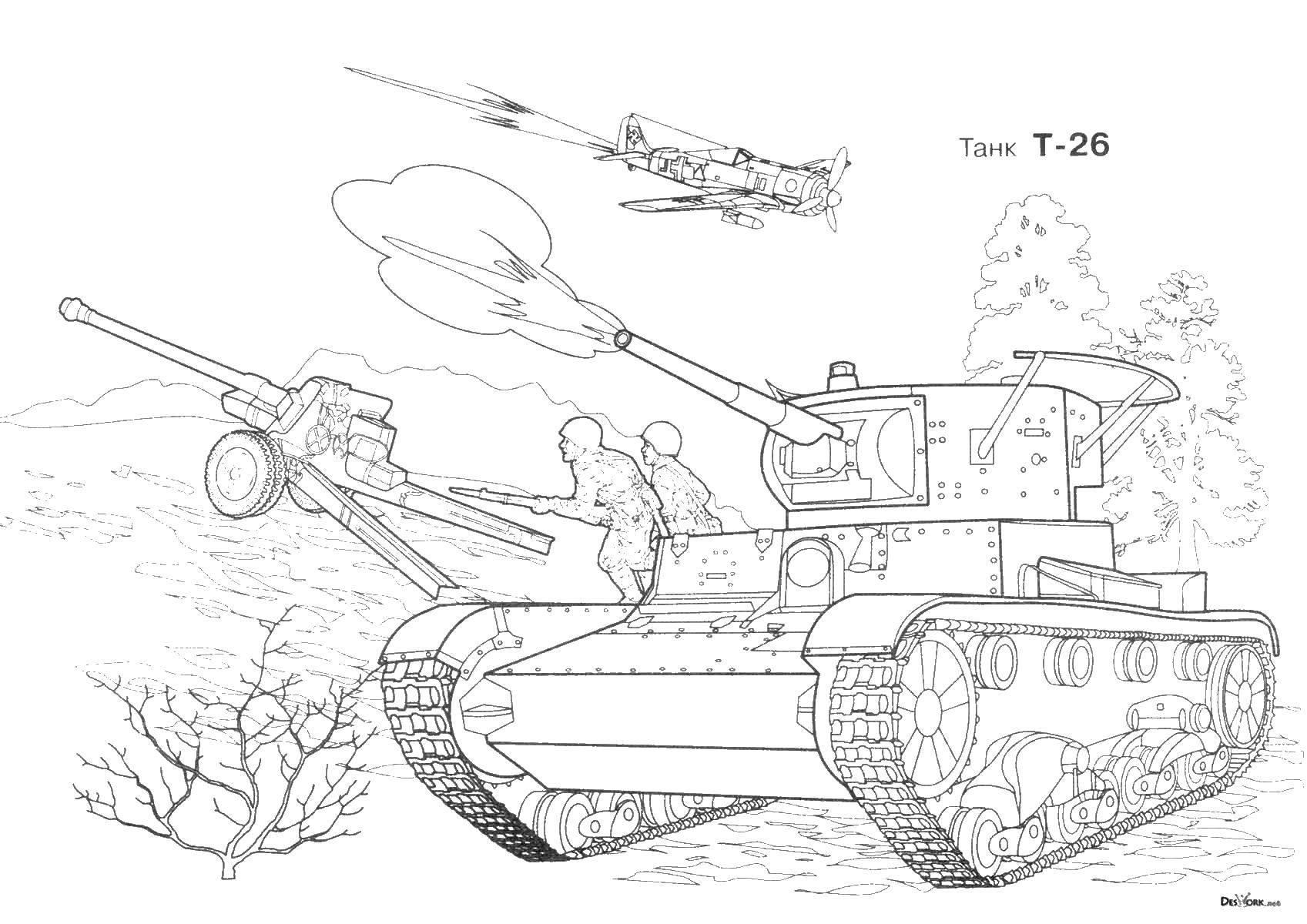 Coloring Tank t-26. Category military coloring pages. Tags:  Tank, transportation, machinery, military.