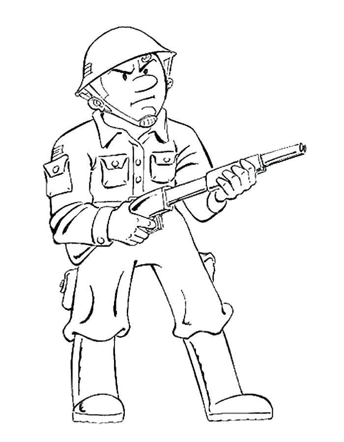 Coloring Angry soldier. Category military coloring pages. Tags:  soldiers , machine, war.