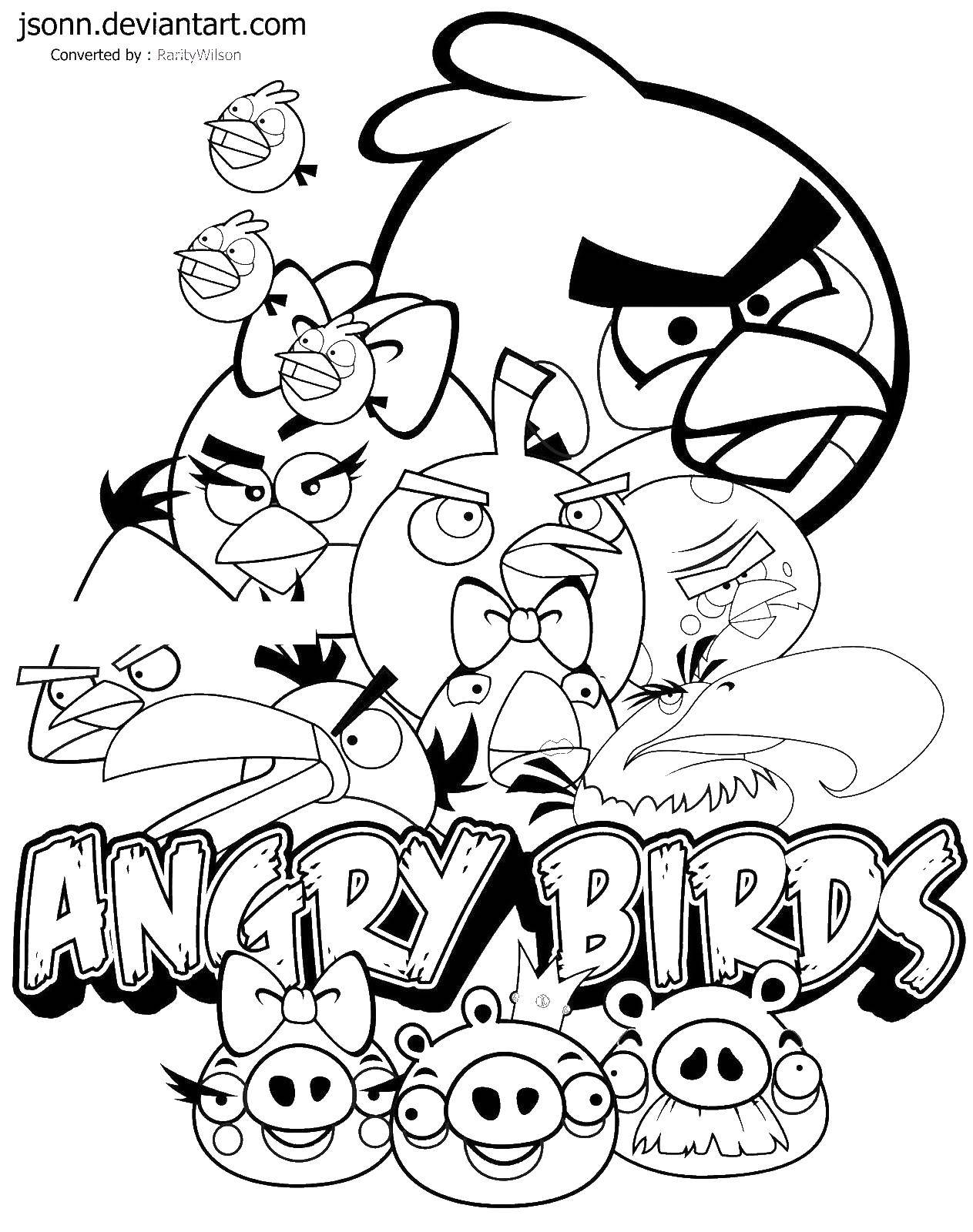 Название: Раскраска Angry birds птицы. Категория: angry birds. Теги: angry birds, свинья, птица.