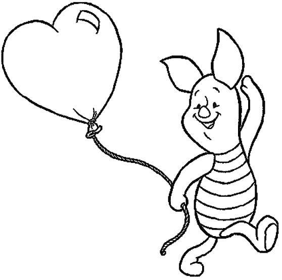 Coloring Piglet and the balloon. Category Disney cartoons. Tags:  That , Piglet, ball, heart.