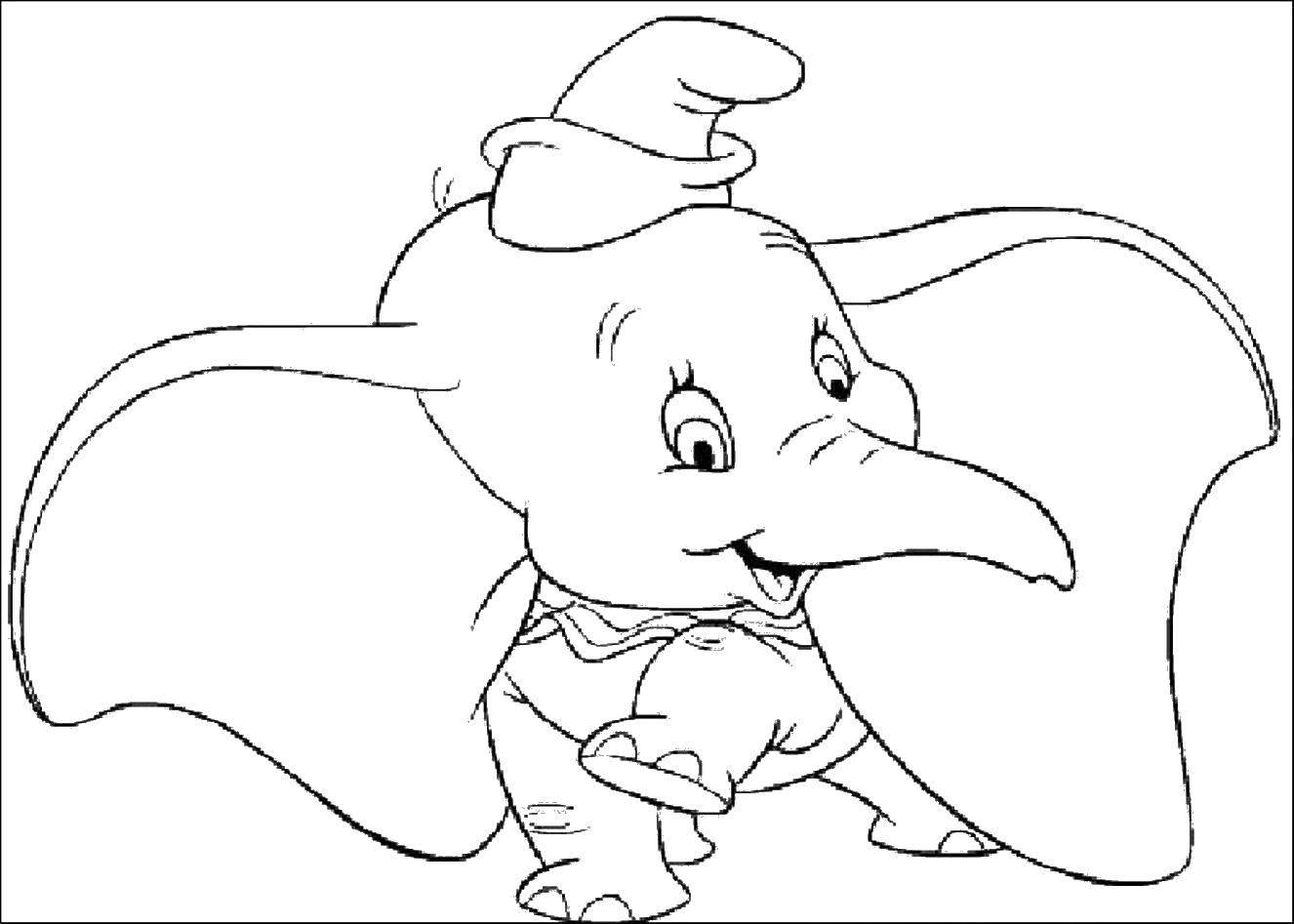 Название: Раскраска Слоненок дамбо. Категория: Диснеевские мультфильмы. Теги: слоненок Дамбо, шляпа, уши.