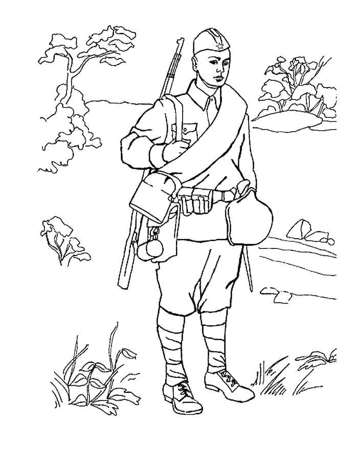 Coloring Soldiers in the outfit. Category military coloring pages. Tags:  soldiers , war equipment.