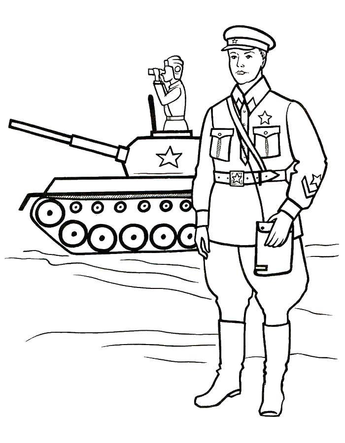 Coloring Soldiers, tank. Category military coloring pages. Tags:  Soldier, tank, war.
