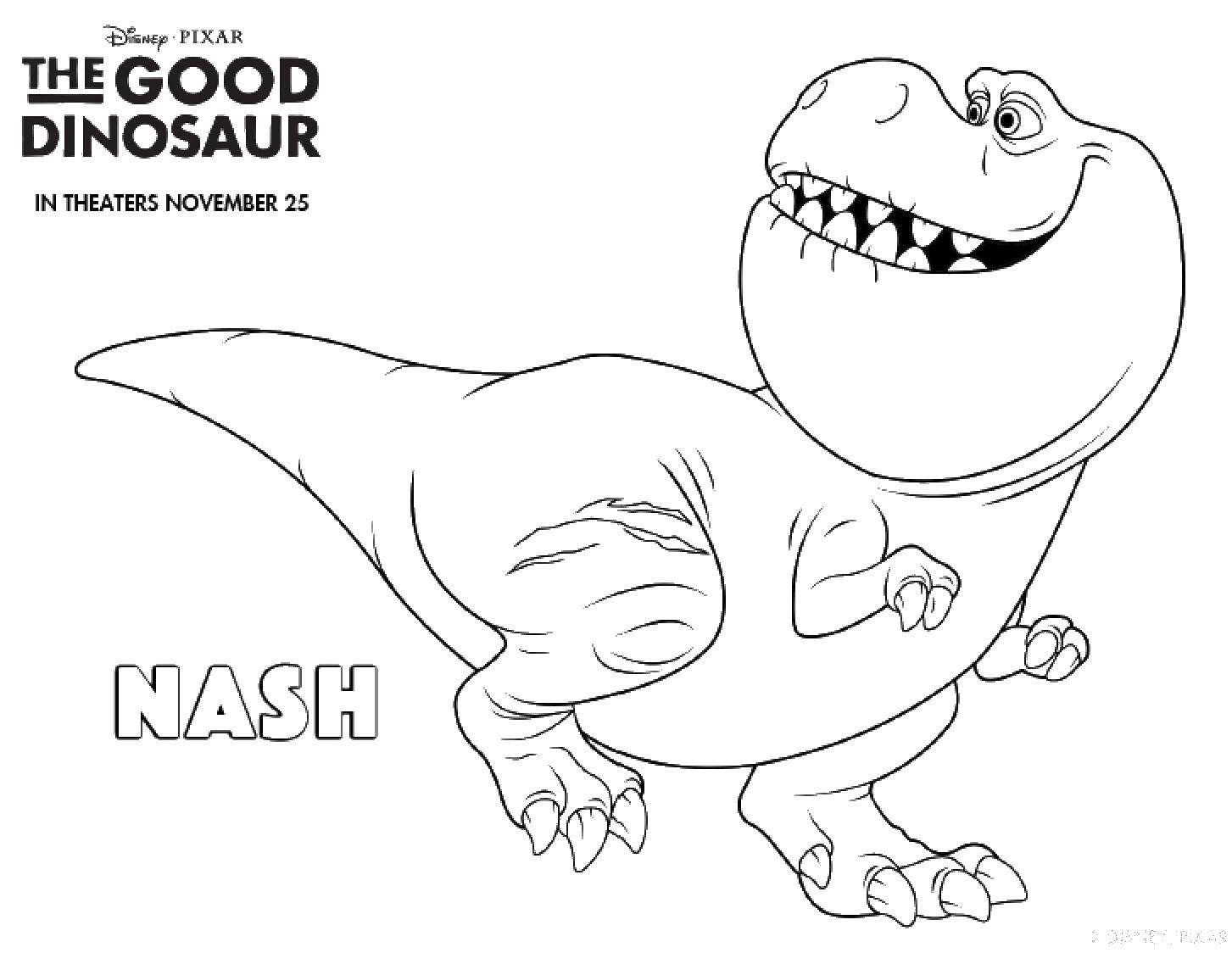 Название: Раскраска Нэш из мультфильма хороший динозавр. Категория: динозавр. Теги: нэш, хороший динозавр.