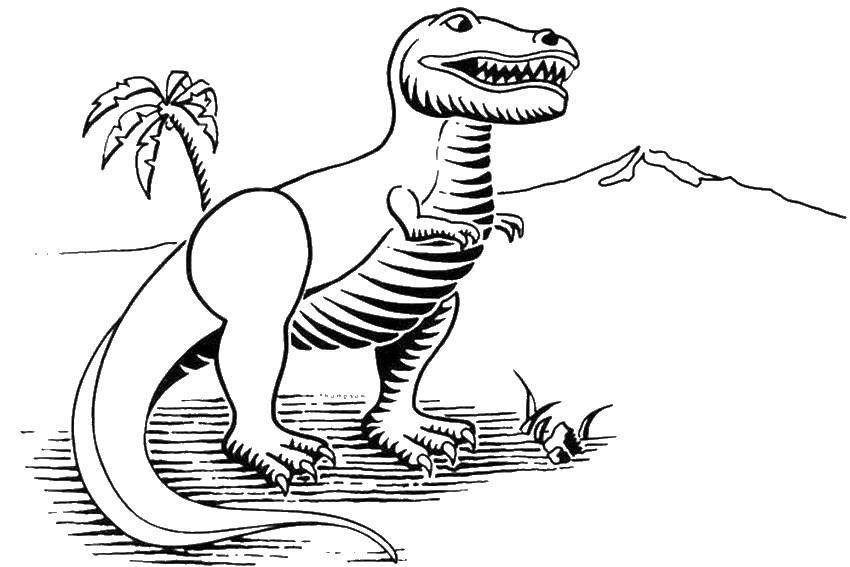 Название: Раскраска Динозавр в пустыне. Категория: динозавр. Теги: Динозавр.