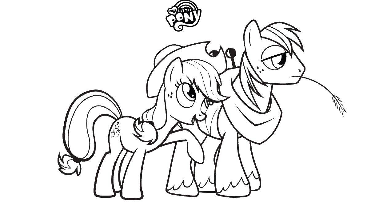 Название: Раскраска Эпл джек пони с братом. Категория: мой маленький пони. Теги: эпл джек, пони.