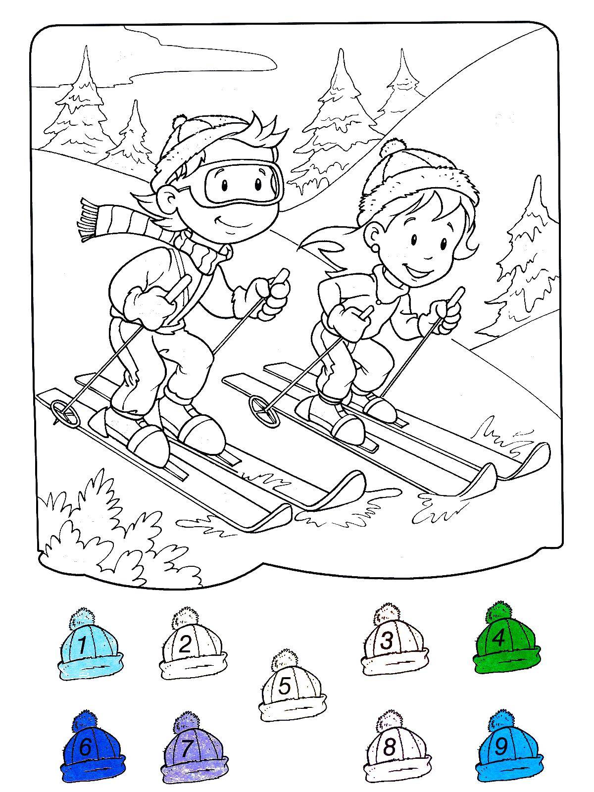 Coloring Skiing. Category sports. Tags:  sport, athletes, ski, winter.