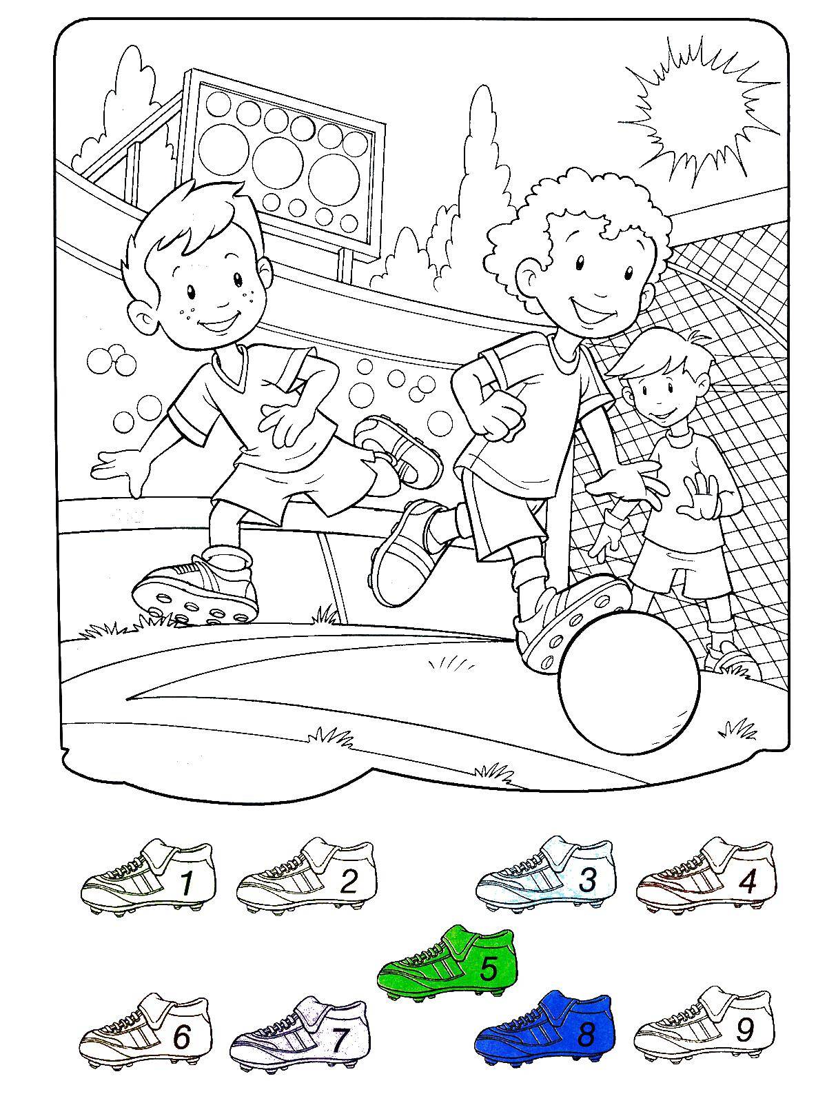 Coloring Boy playing soccer. Category sports. Tags:  sports, soccer, players, game.