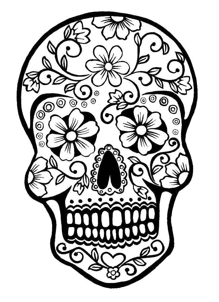 Coloring Skull in Cvetochek. Category skull. Tags:  skull, day of the dead.
