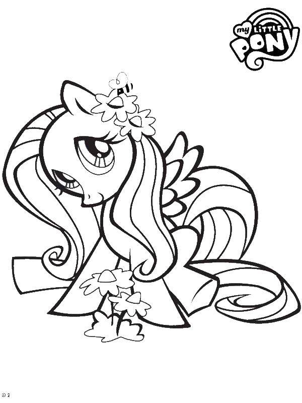 Название: Раскраска Флаттершай с цветочками. Категория: мой маленький пони. Теги: флаттершай, пони.