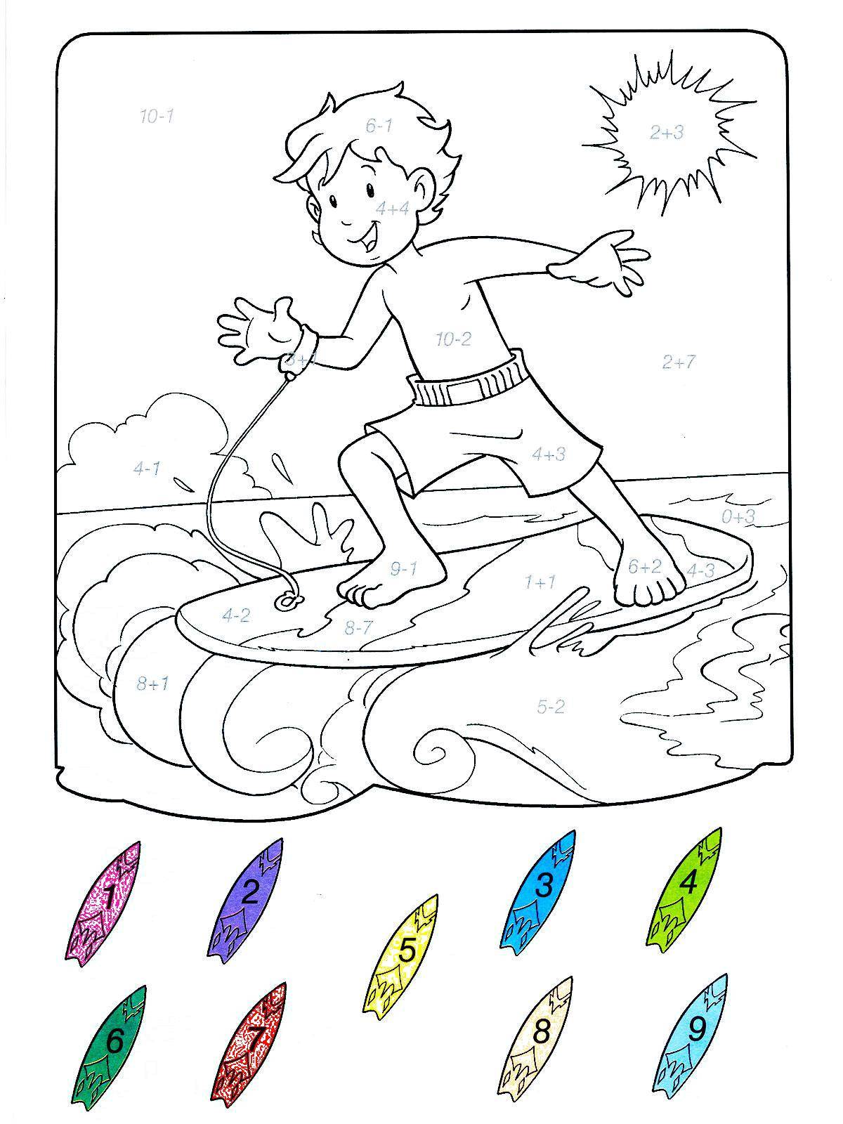 Coloring Paint a surfer deciding examples. Category mathematical coloring pages. Tags:  sports, surfing, examples.