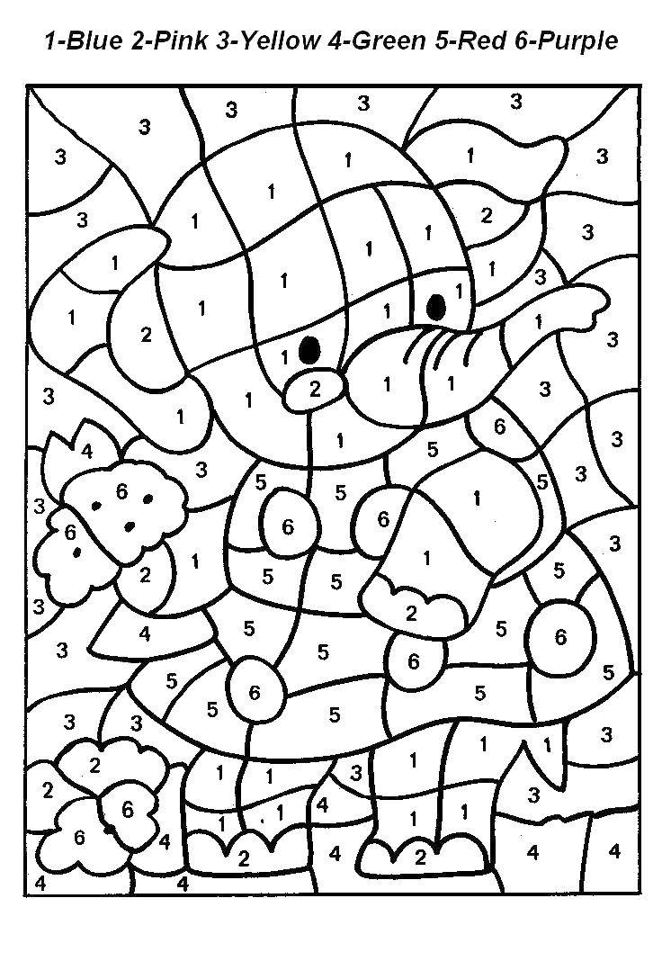 Розмальовки  Слоник з квітами. Завантажити розмальовку математична розфарбування, слон.  Роздрукувати ,математична розфарбування,