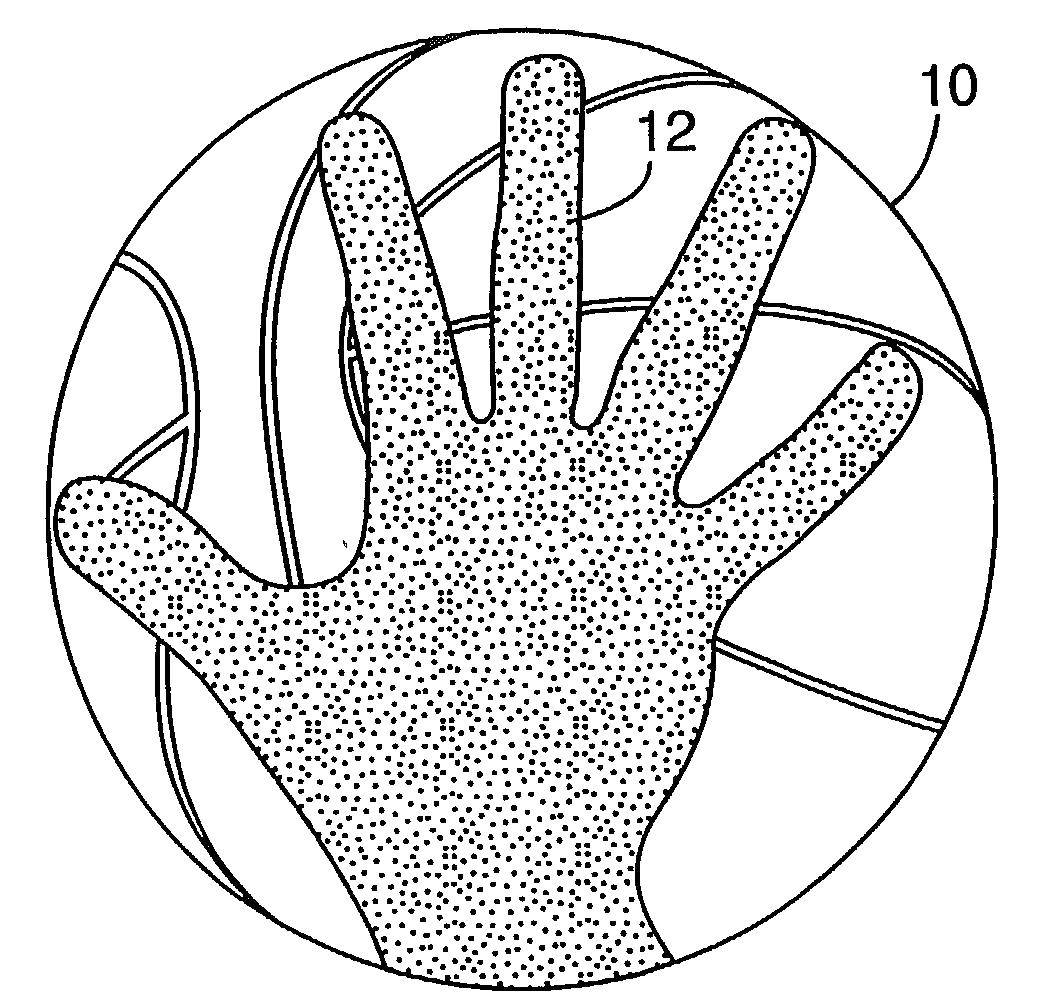 Coloring The ball with the hand. Category sports. Tags:  ball.