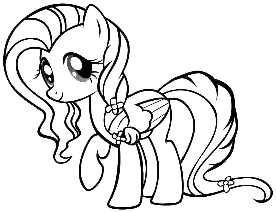 Coloring Pony with pigtails. Category my little pony. Tags:  ponies, braids, flowers.