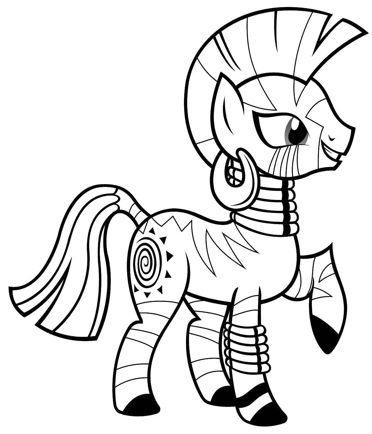 Название: Раскраска Пони с серьгой. Категория: мой маленький пони. Теги: пони, грива, серьга.