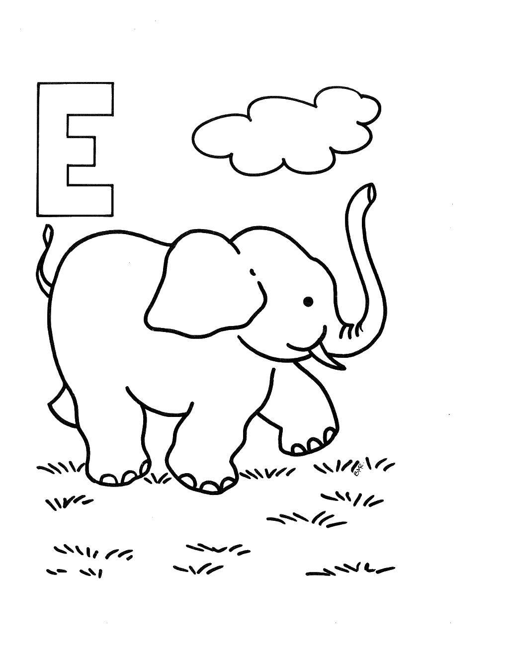 Название: Раскраска Слон. Категория: Английский алфавит. Теги: слон, буква Е.