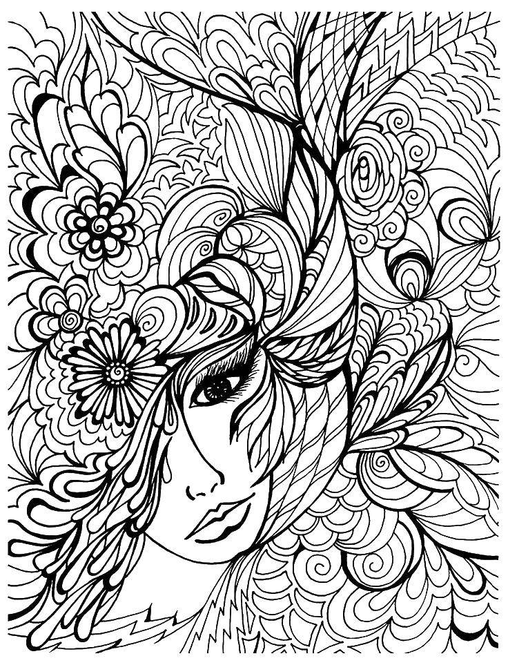 Coloring Girl in flowers. Category coloring pages for teenagers. Tags:  girl, flowers, patterns.