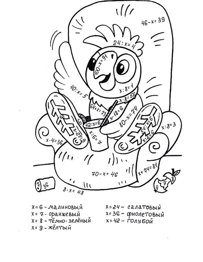 Coloring Paint a parrot solving examples. Category mathematical coloring pages. Tags:  parrot, animals, examples, mathematics.