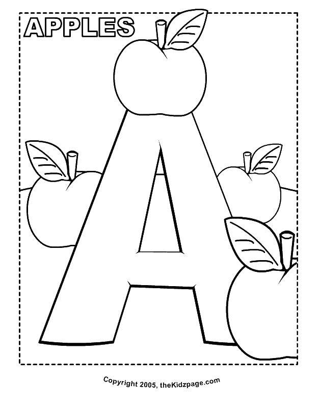 Название: Раскраска Буква а и яблоки. Категория: Английский алфавит. Теги: буква, яблоки, английский.