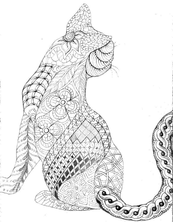 Coloring Cat all in the patterns. Category coloring pages for teenagers. Tags:  Patterns, animals.