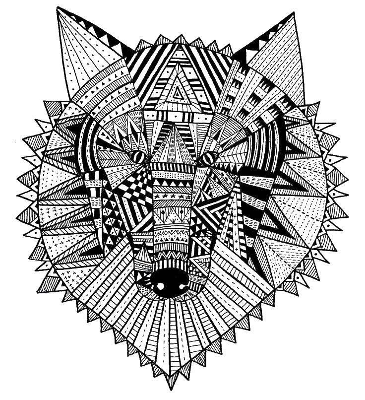 Coloring Patterned muzzle of the wolf. Category coloring pages for teenagers. Tags:  Patterns, animals.