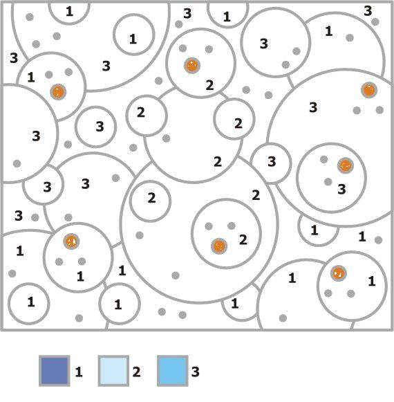 Coloring Fill in the circles by numbers. Category coloring by numbers. Tags:  circles, shapes, numbers.