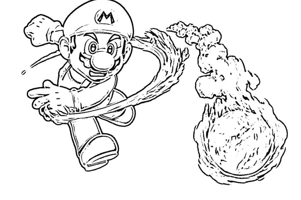 Название: Раскраска Марио кинул горящий шар. Категория: Персонаж из игры. Теги: Игры, Марио.