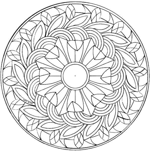 Название: Раскраска Цветок в центре круга. Категория: узоры. Теги: узоры, круг, цветок.