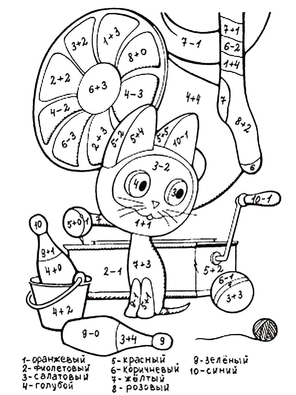 Раскраска математические раскраски Скачать ,примеры, математика, кошка, номера,.  Распечатать 