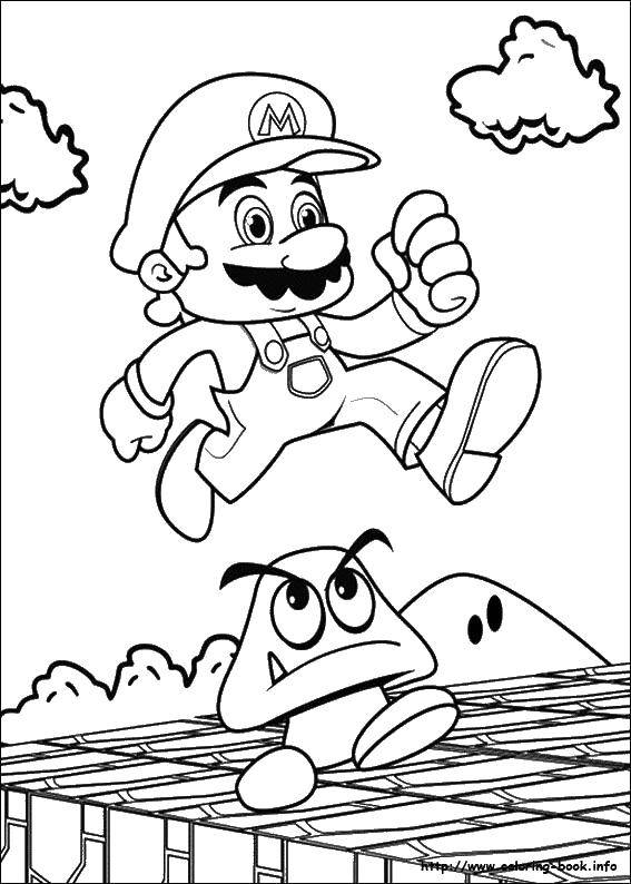 Название: Раскраска Прыгающий марио. Категория: Персонаж из игры. Теги: Игры, Марио.