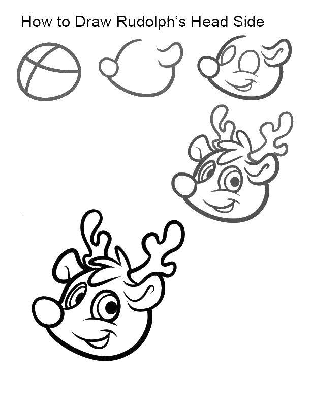 Опис: розмальовки  Як намалювати голову оленя рудольфа. Категорія: як намалювати покроково. Теги:  голова, рудольф.